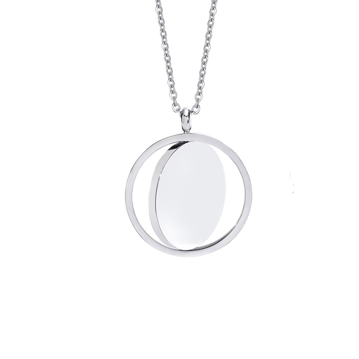 Spinner round necklace- engravable silver