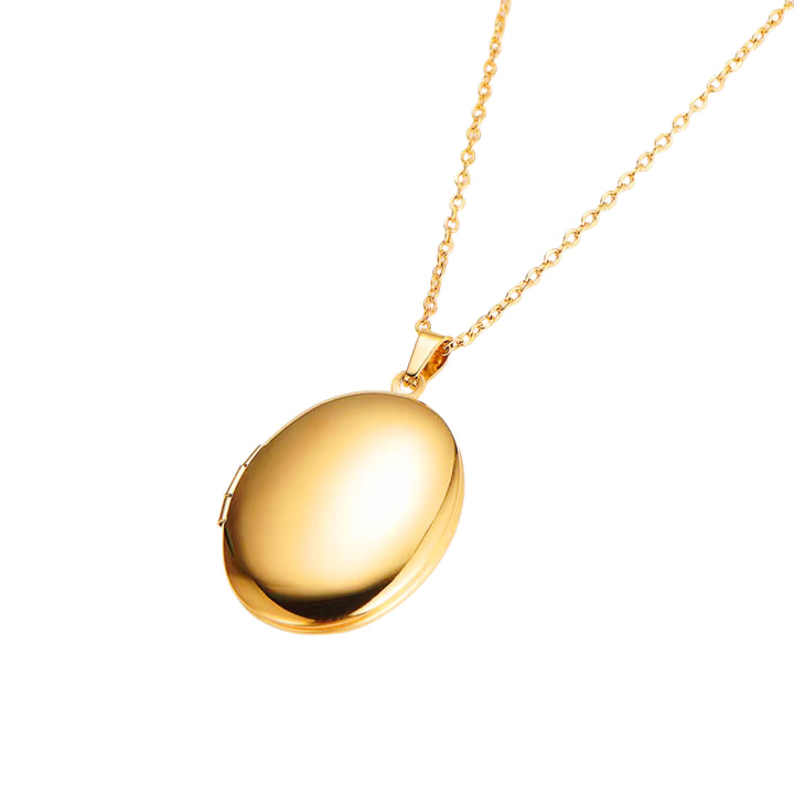 Oval locket necklace  - engravable gold