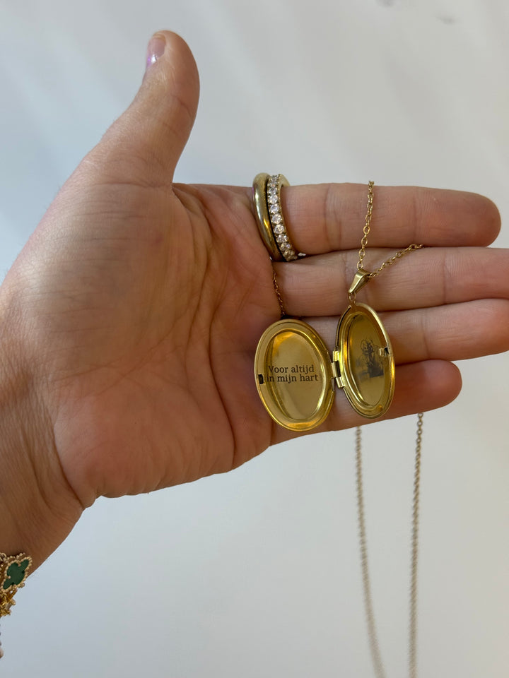 Oval locket necklace  - engravable gold