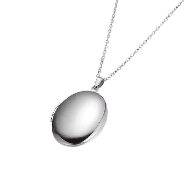 Oval locket necklace  - engravable silver