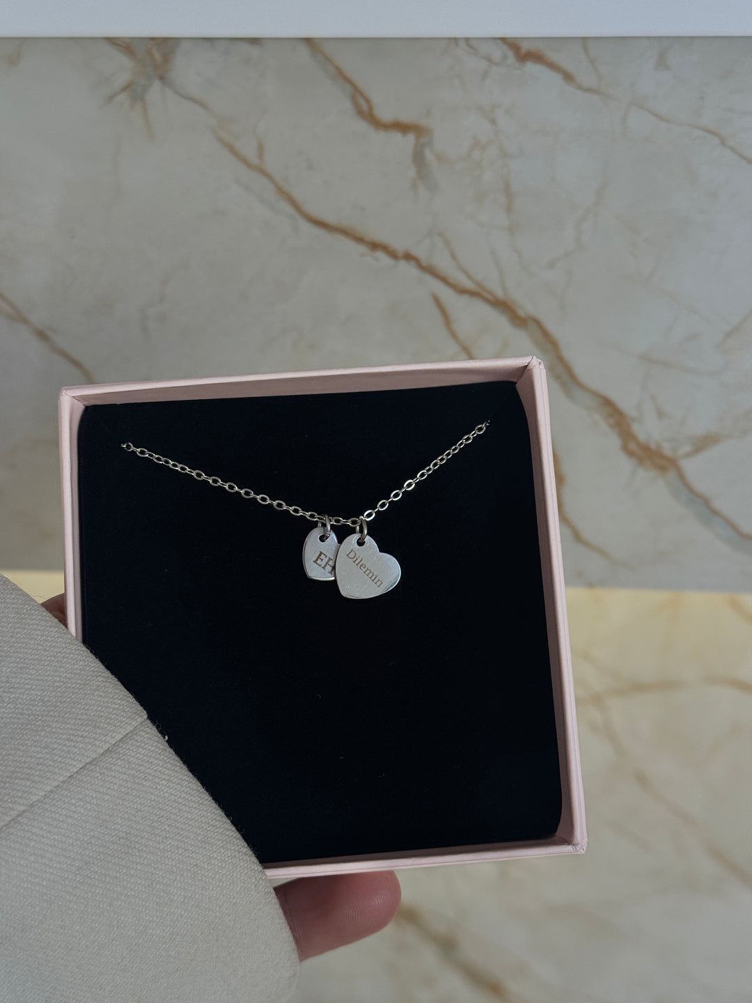 Double heart necklace engravable