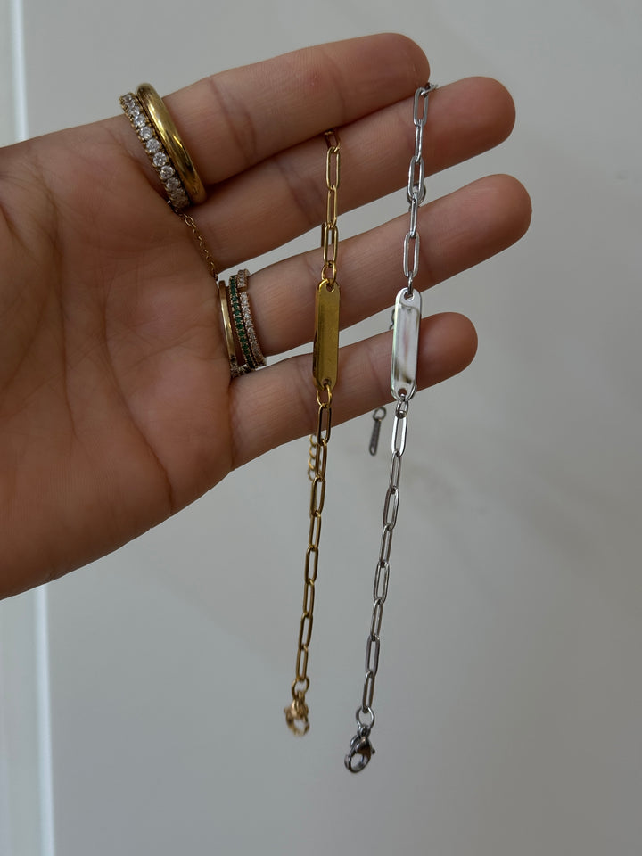 Paper clip bracelet - engravable silver