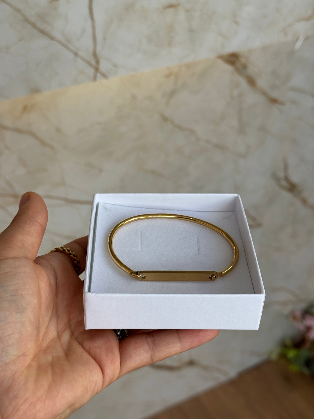 Bangle bar bracelet- engravable silver