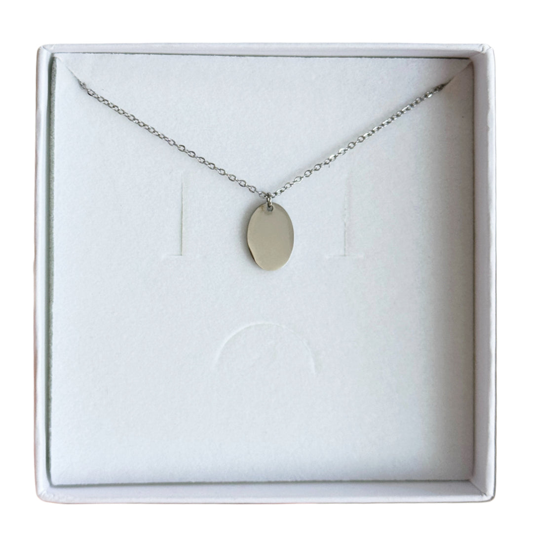 Mini oval necklace- engravable silver