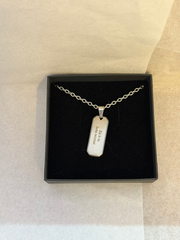 Thin tag necklace- engravable silver