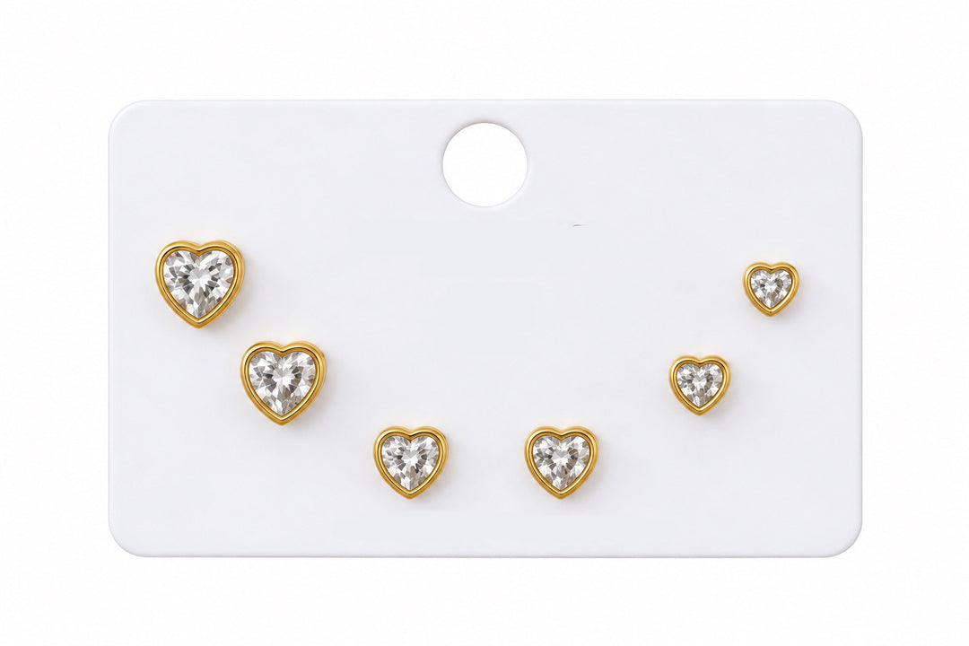 Heart set earrings studs gold