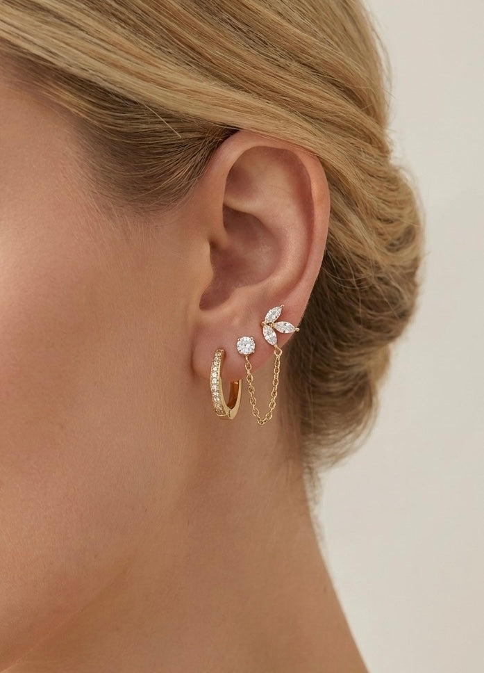 Golden ear cuff layer set earrings