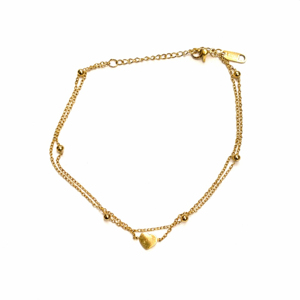 Two layer heart anklet - gold