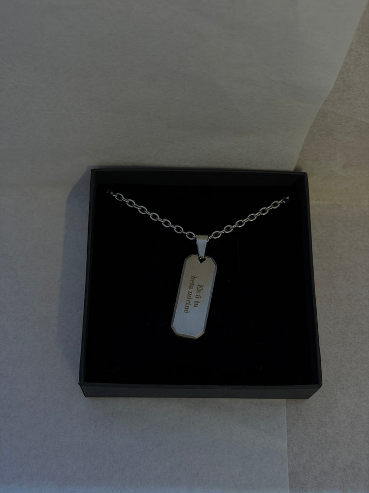 Thin tag necklace- engravable silver