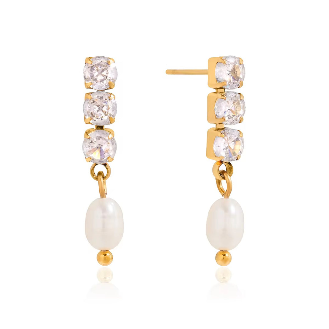 Crystal pearl drop earrings - gold