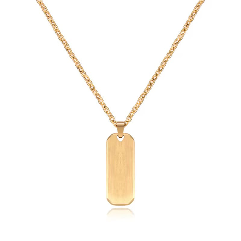 Thin tag necklace- engravable gold