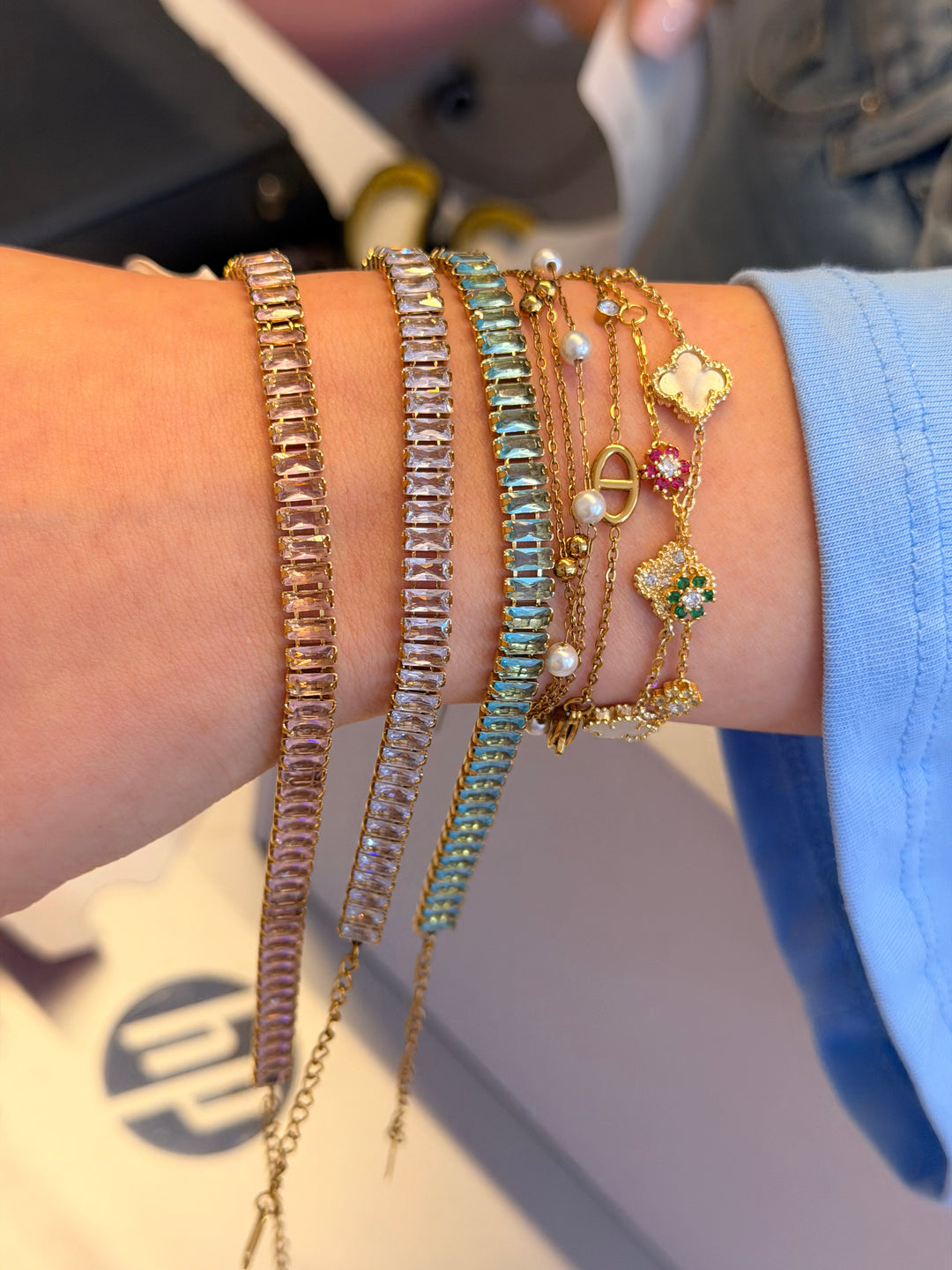 Square crystal bracelets gold color