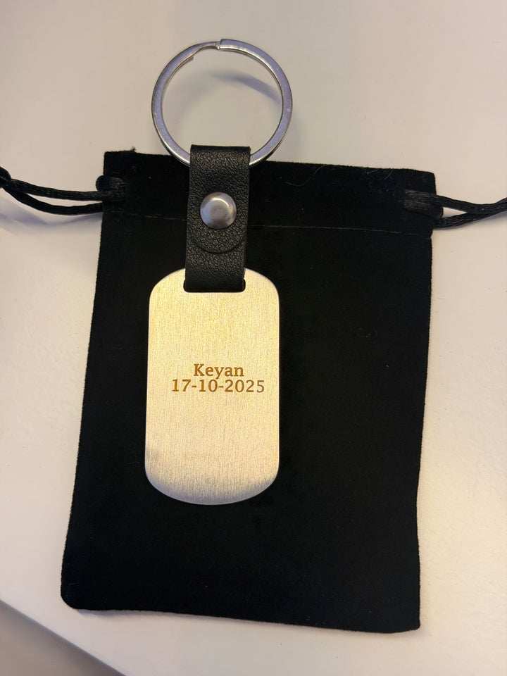 Key chain leather - silver