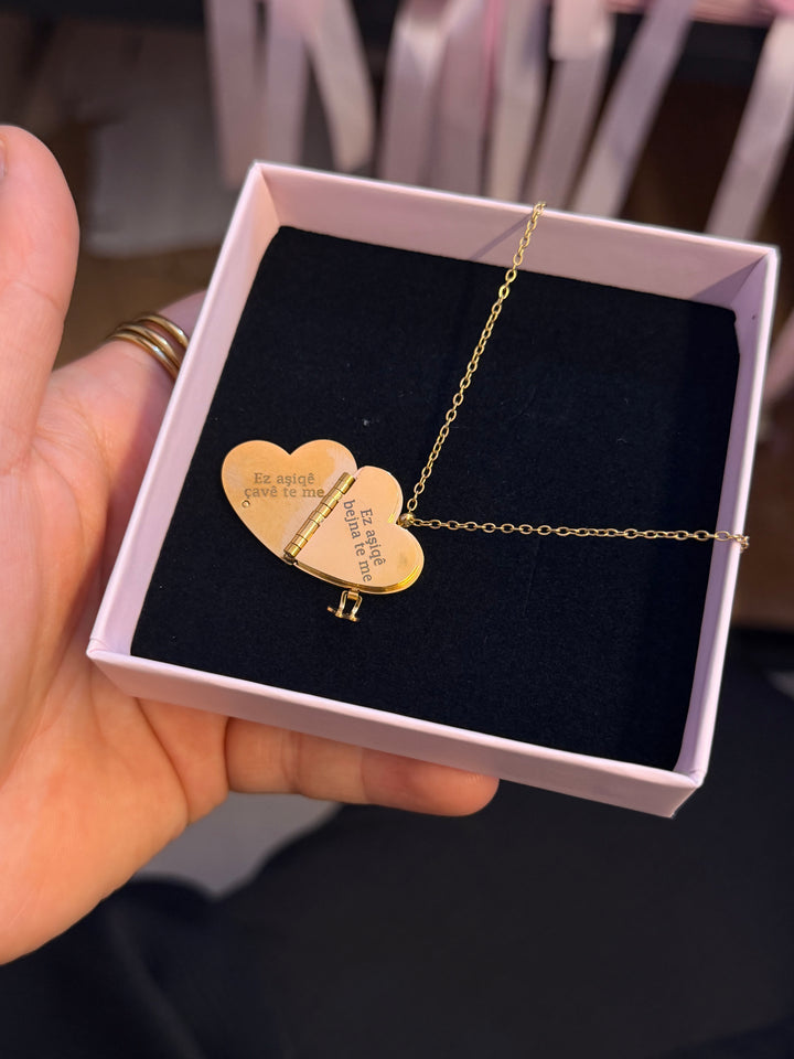 Heart book locket necklace engravable