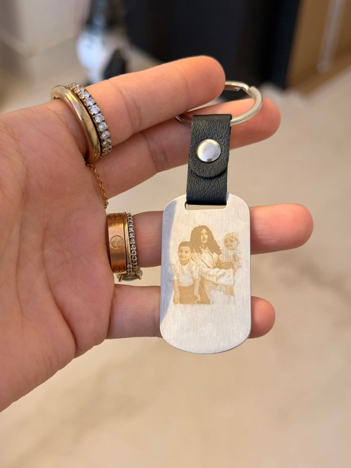 Key chain leather - silver