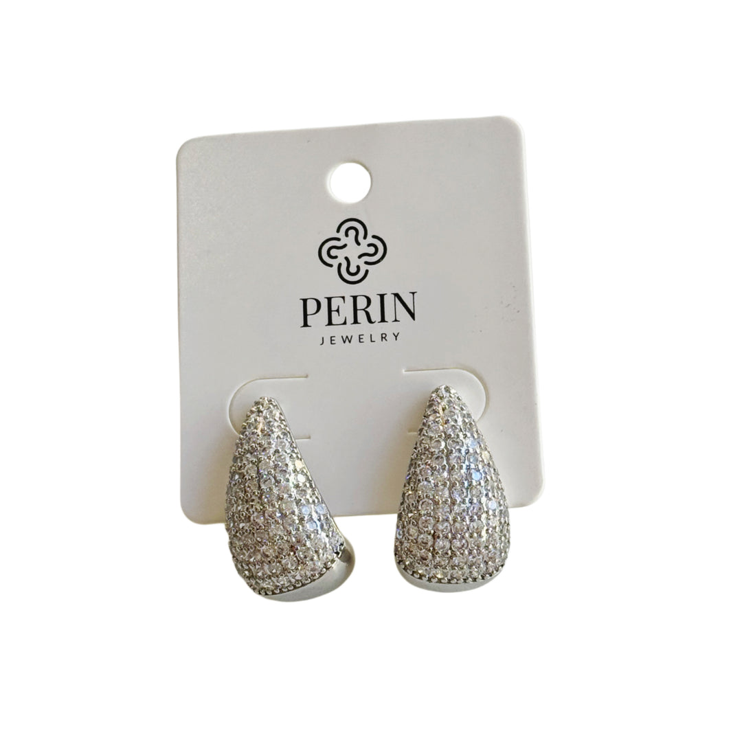 Silver Drop Earrings with Diamond Accents