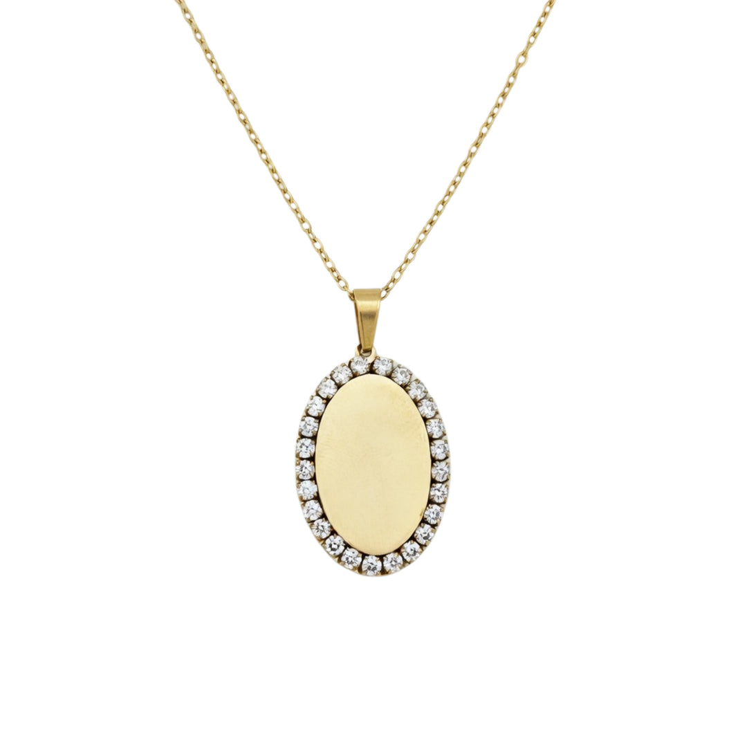 Oval diamond engravable necklace