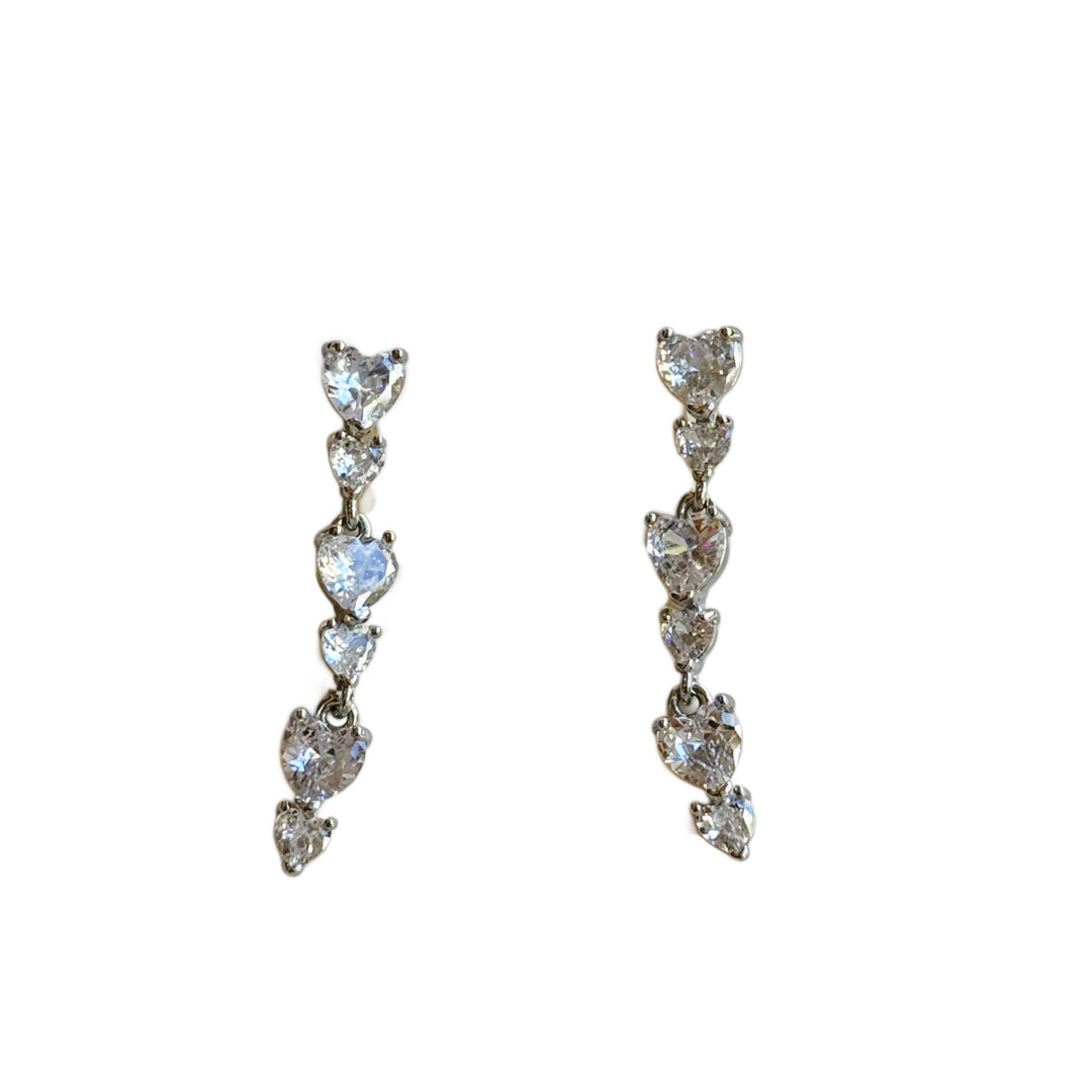 Crystal Heart Drop Earrings – silver