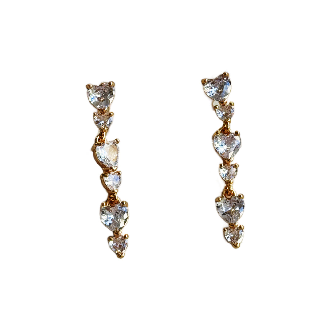 Crystal Heart Drop Earrings – gold