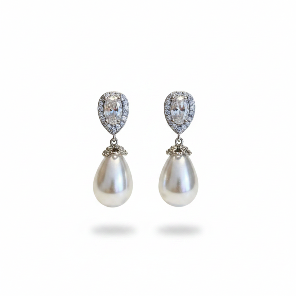 Tear drop pearl earrings - silver