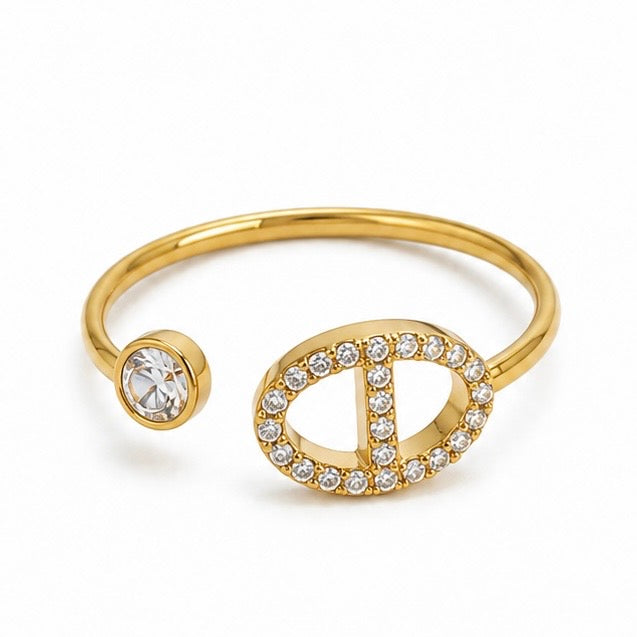 Navy open crystal ring