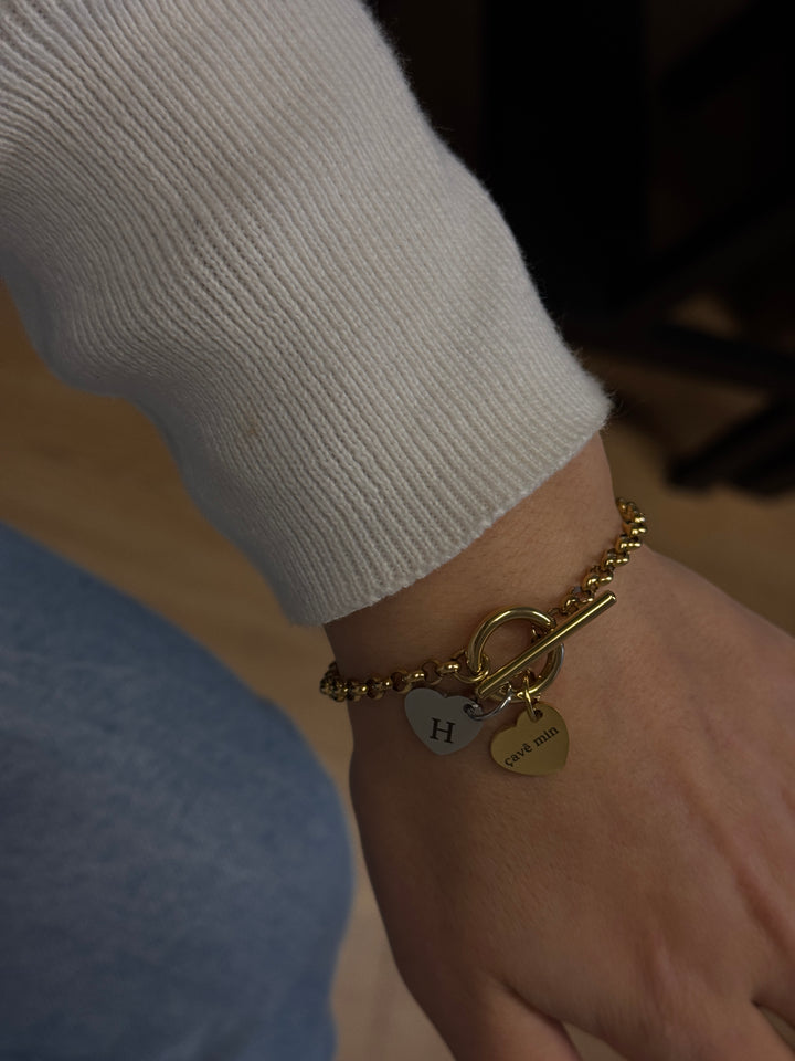 Double heart engravable bracelet