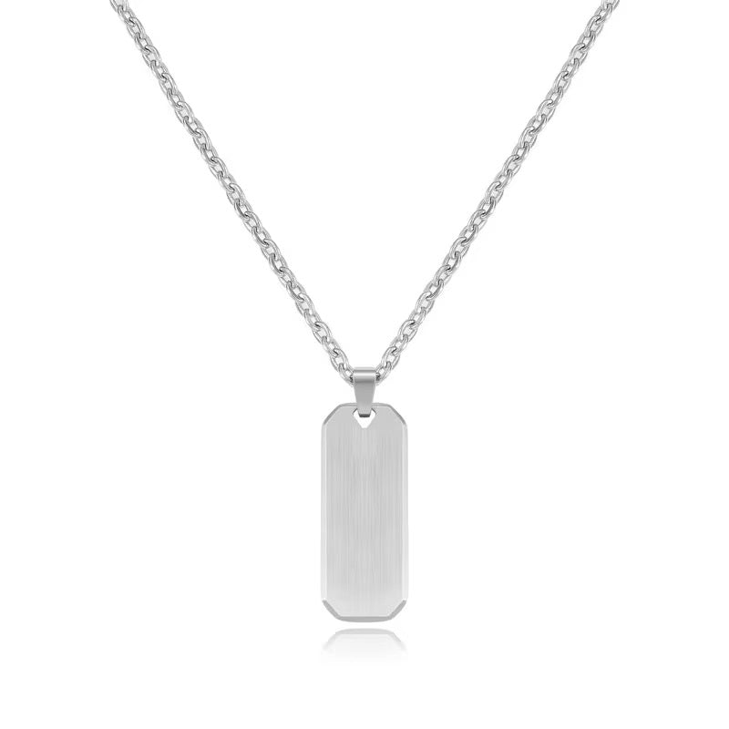Thin tag necklace- engravable silver