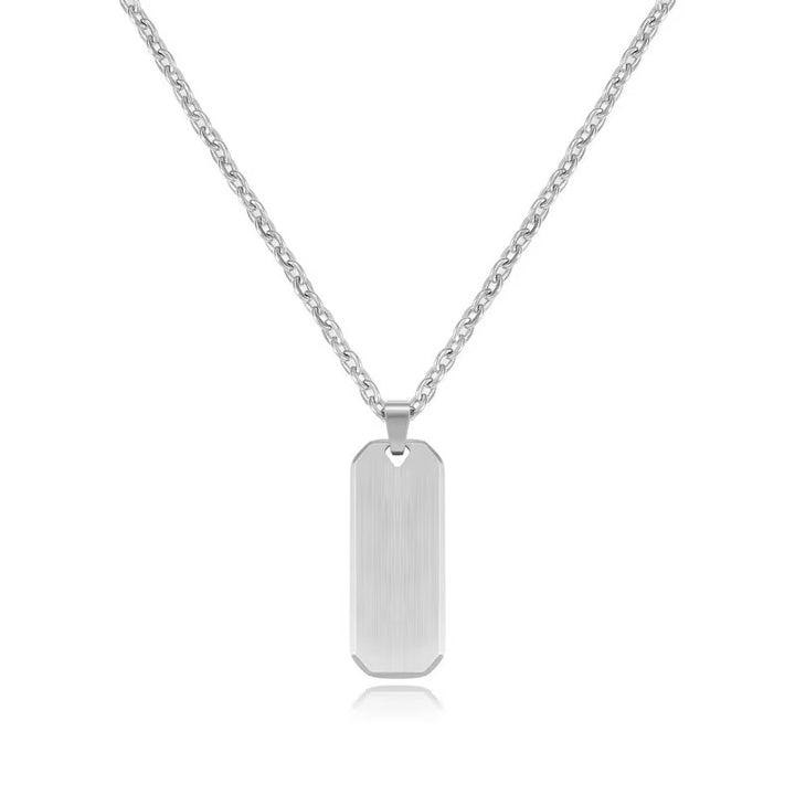 Thin tag necklace- engravable silver